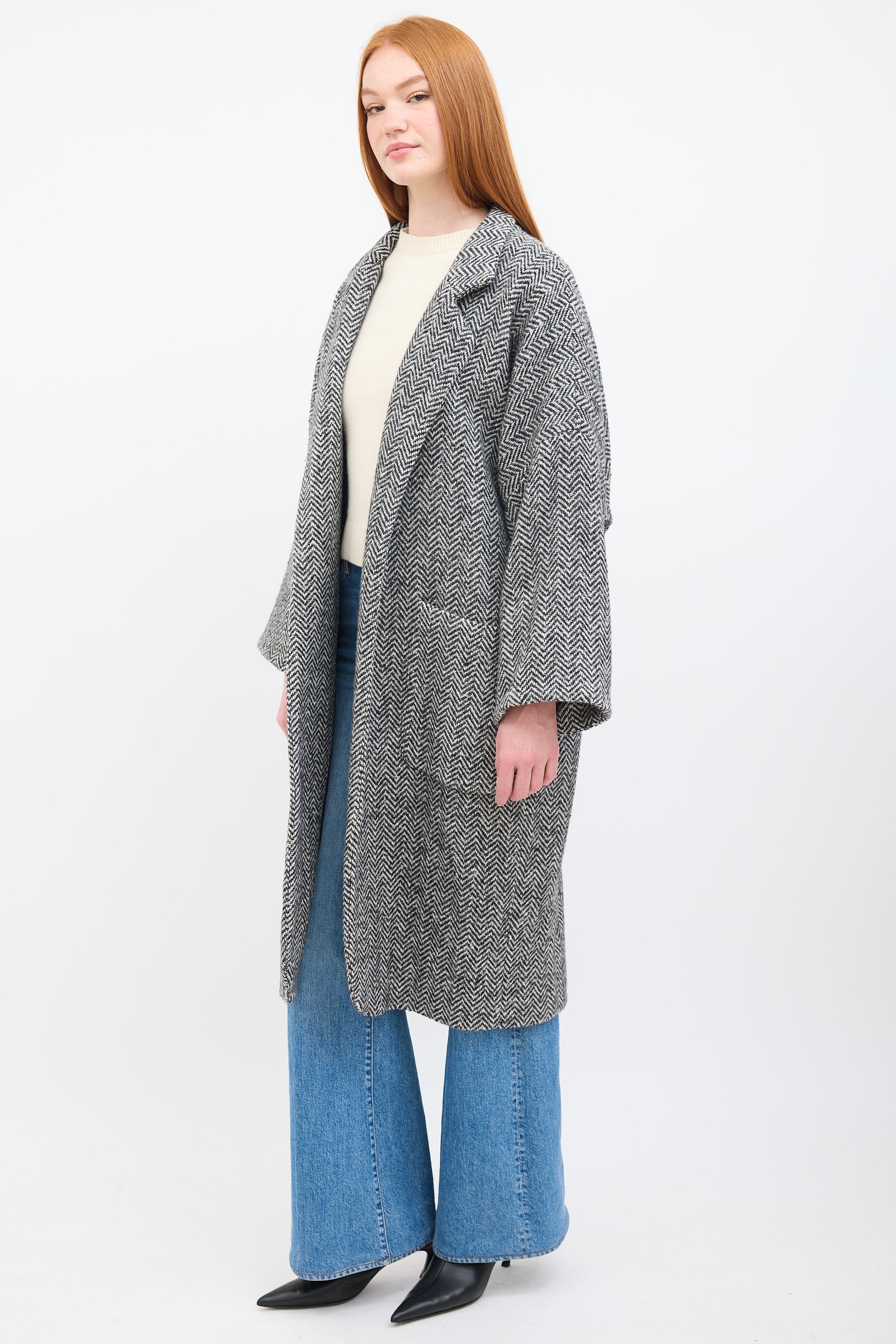 Horses Atelier Black & White Chevron Wool Coat