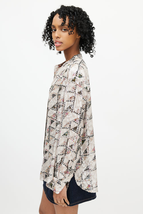Isabel Marant Beige & Multicolour Geometric Silk Shirt
