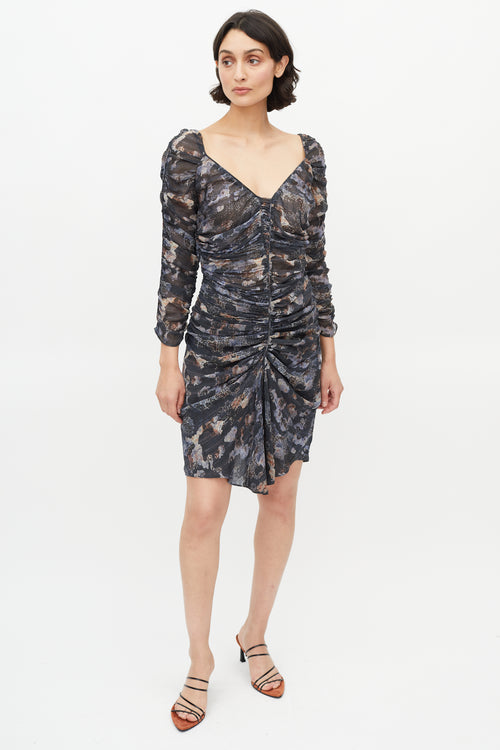 Isabel Marant Black & Multi Silk Ruched Dress