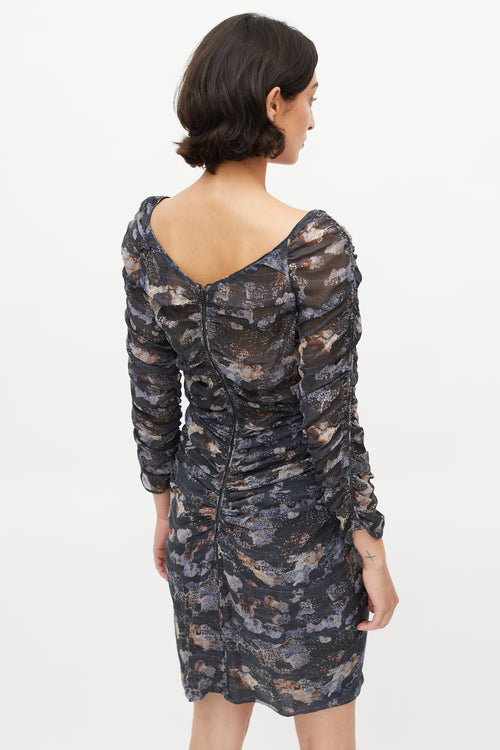 Isabel Marant Black & Multi Silk Ruched Dress