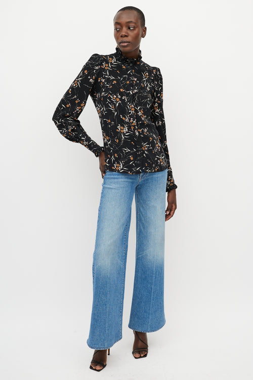 Isabel Marant Black & Orange Floral Button Up Top