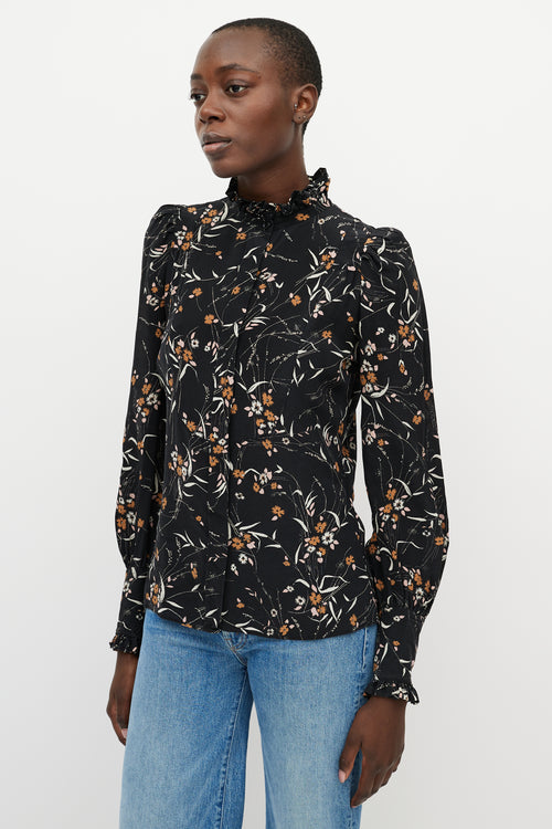Isabel Marant Black & Orange Floral Button Up Top