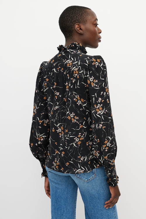 Isabel Marant Black & Orange Floral Button Up Top