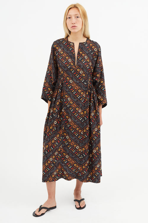 Isabel Marant Black & Orange Silk Print Dress