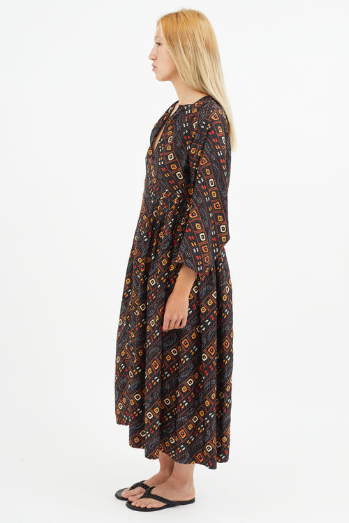 Isabel Marant Black & Orange Silk Print Dress