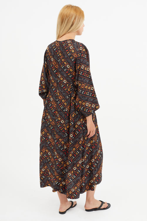 Isabel Marant Black & Orange Silk Print Dress