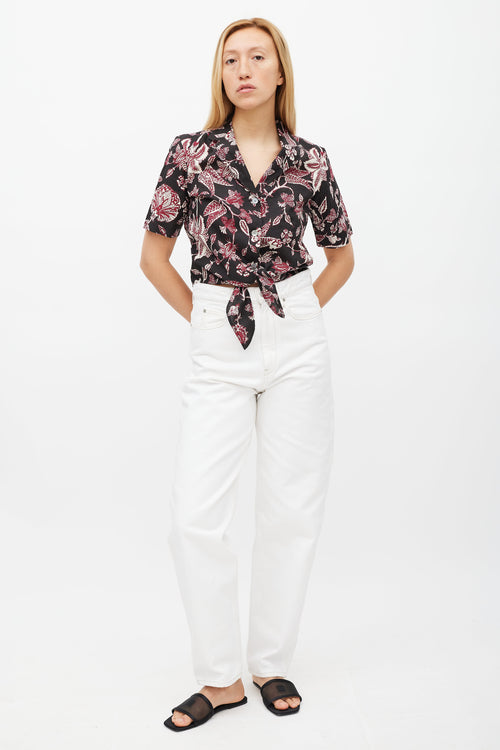Isabel Marant Black & Red Floral Neel Tie Shirt