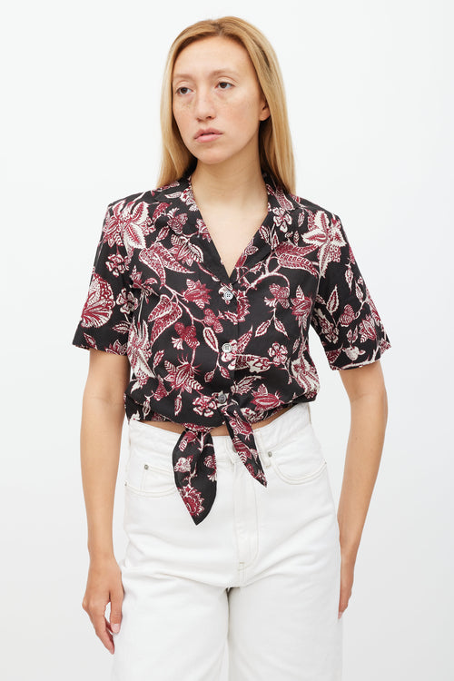 Isabel Marant Black & Red Floral Neel Tie Shirt