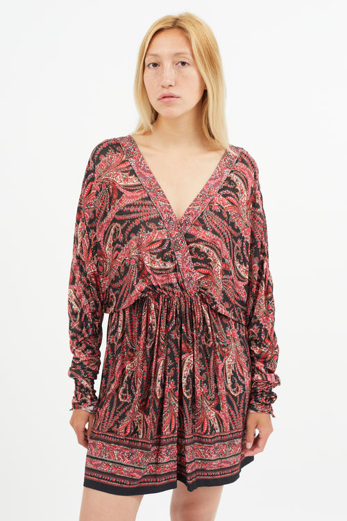 Isabel Marant Red & Black Paisley Print Dress