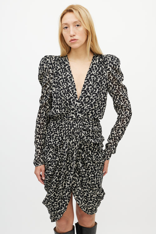 Isabel Marant Black & White Floral Ruffled Dress