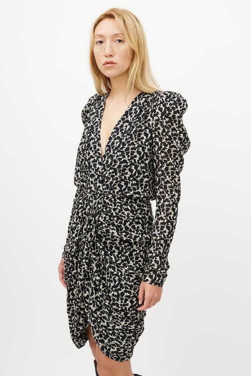 Isabel Marant Black & White Floral Ruffled Dress