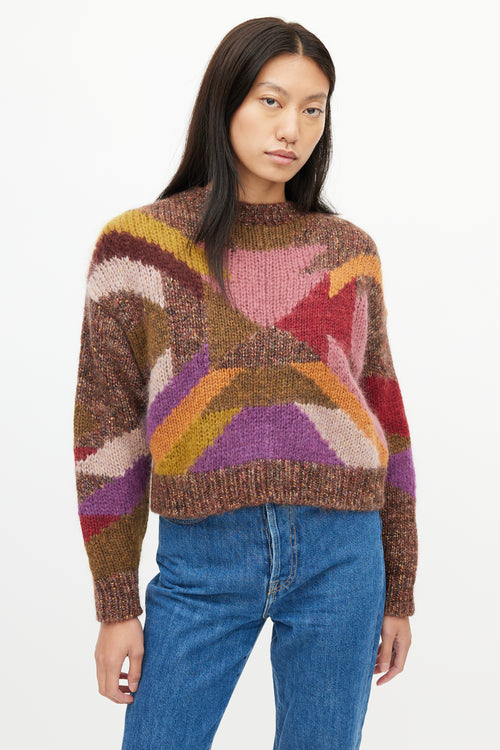Isabel Marant Brown & Multi Knit Cropped Sweater