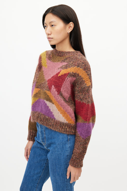 Isabel Marant Brown & Multi Knit Cropped Sweater