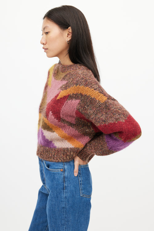 Isabel Marant Brown & Multi Knit Cropped Sweater