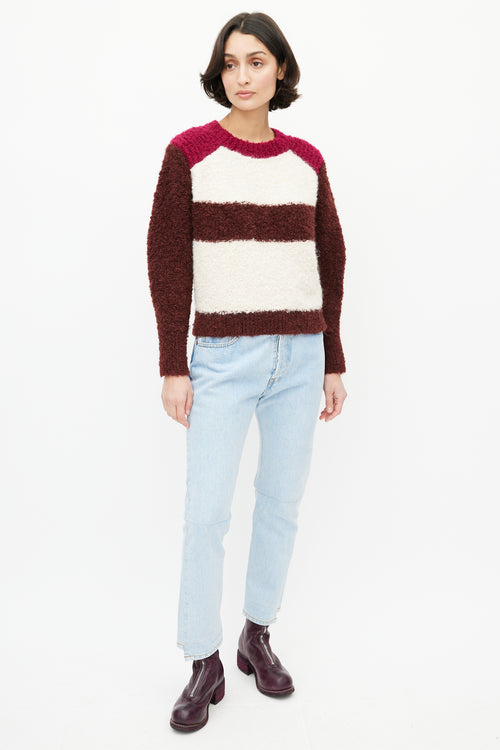 Isabel Marant Cream & Burgundy Striped Mohair Sweater