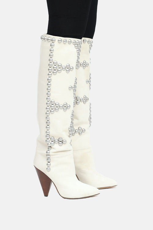 Isabel Marant Leather Studded Knee High Boot