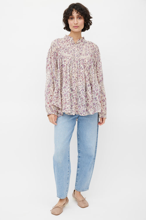Isabel Marant Étoile Beige & Multicolour Floral Pleated Top