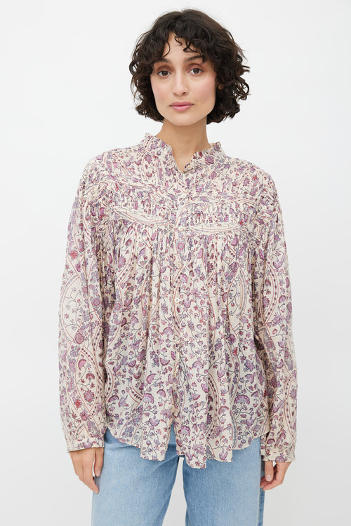 Isabel Marant Étoile Beige & Multicolour Floral Pleated Top