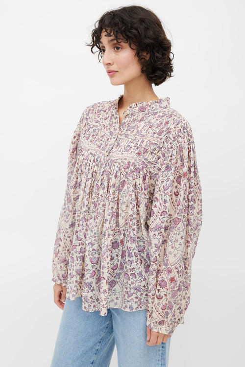 Isabel Marant Étoile Beige & Multicolour Floral Pleated Top