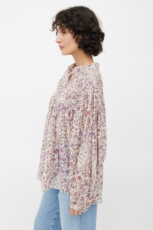 Isabel Marant Étoile Beige & Multicolour Floral Pleated Top
