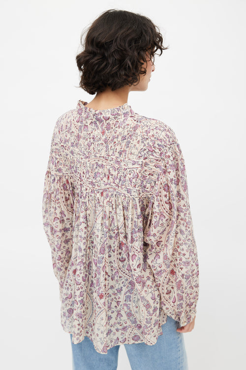 Isabel Marant Étoile Beige & Multicolour Floral Pleated Top