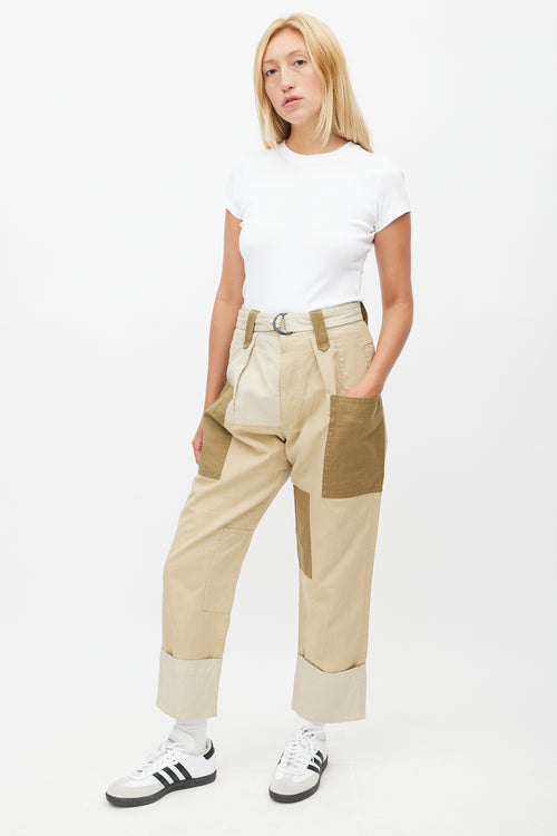 Isabel Marant Étoile Beige & Multicolour Patched Belted Trouser