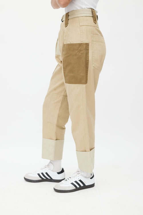 Isabel Marant Étoile Beige & Multicolour Patched Belted Trouser
