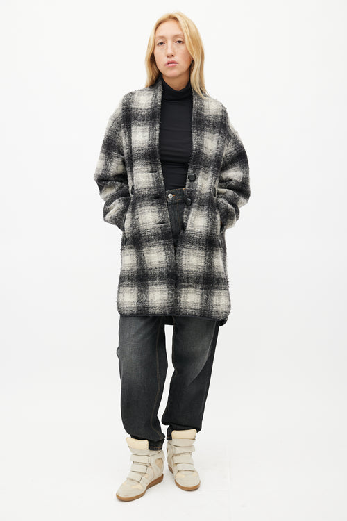 Isabel Marant Étoile Black & White Plaid Wool Coat