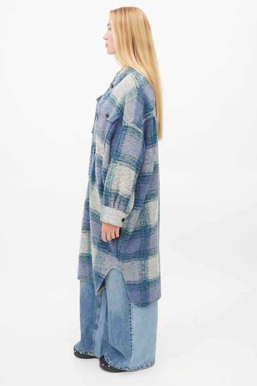 Isabel Marant Étoile Blue & Grey Plaid Button Up Shacket