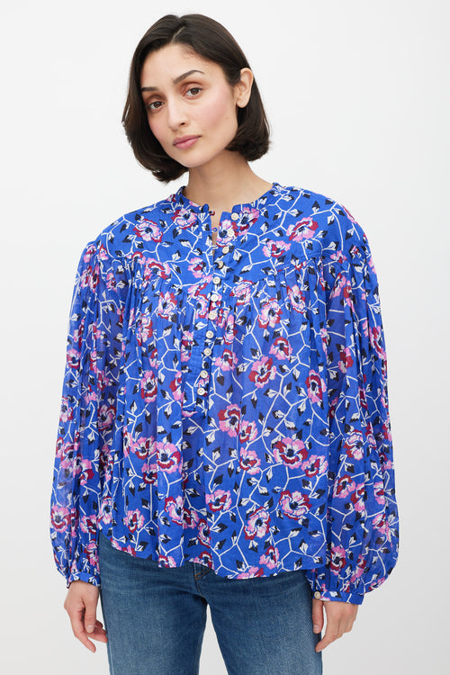 Isabel Marant Étoile Blue & Multicolour Ruffled Floral Top