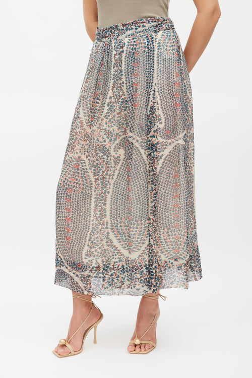 Isabel Marant Étoile Cream Blue & Red Printed Wrap Skirt