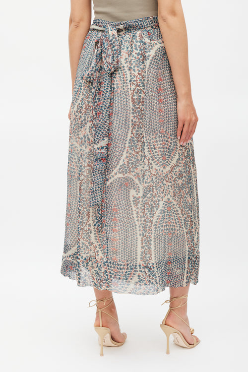 Isabel Marant Étoile Cream Blue & Red Printed Wrap Skirt