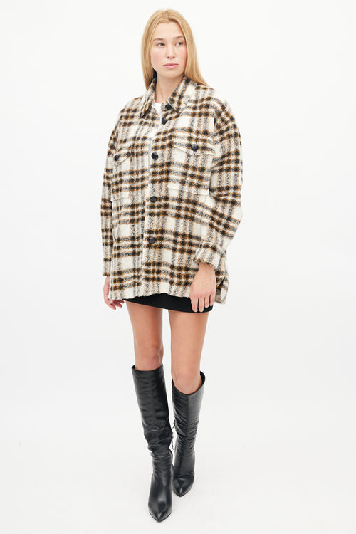 Isabel Marant Étoile Cream & Brown Plaid Wool Shirt Jacket