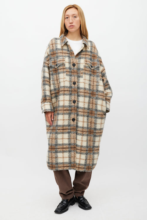 Isabel Marant Étoile Cream & Brown Wool Gabrion Plaid Coat