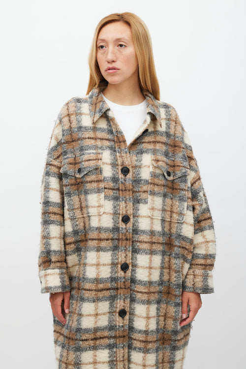 Isabel Marant Étoile Cream & Brown Wool Gabrion Plaid Coat