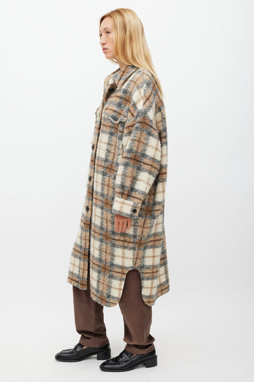 Isabel Marant Étoile Cream & Brown Wool Gabrion Plaid Coat