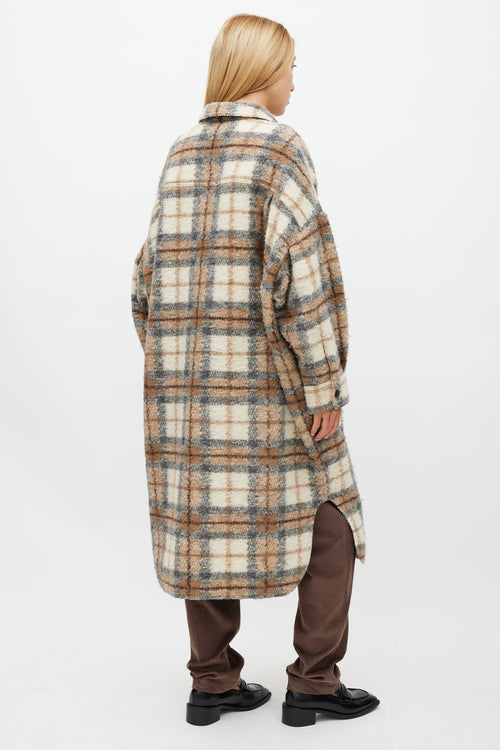 Isabel Marant Étoile Cream & Brown Wool Gabrion Plaid Coat