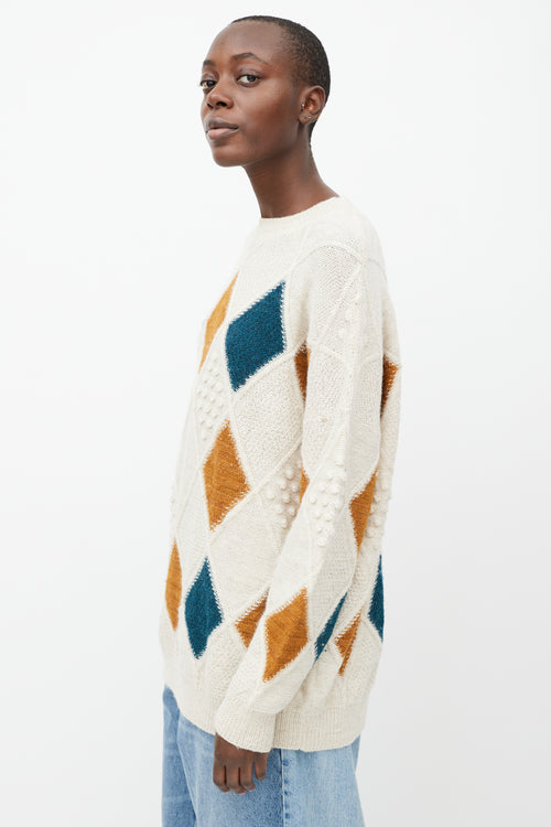 Isabel Marant Étoile Cream & Multicolour Knit Diamond Patchwork Sweater
