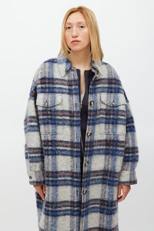 Isabel Marant Étoile Grey & Blue Wool Gabrion Plaid Coat