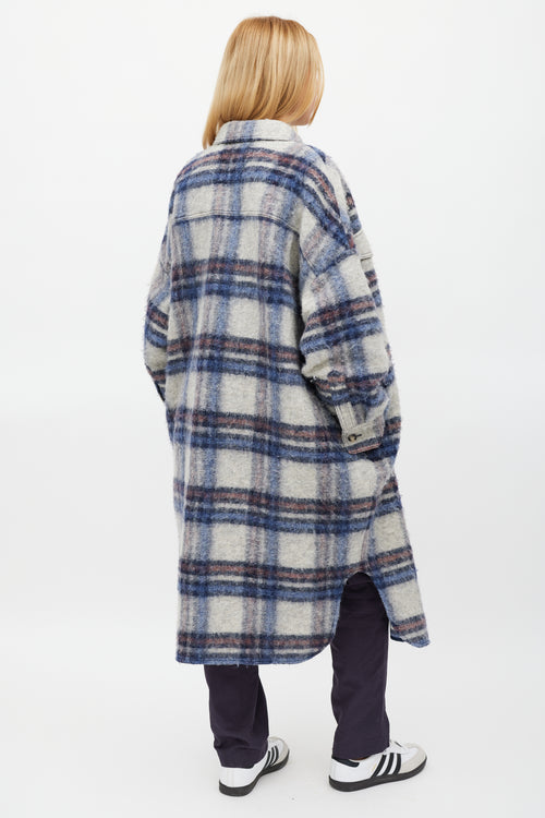 Isabel Marant Étoile Grey & Blue Wool Gabrion Plaid Coat