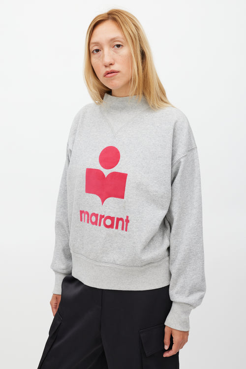 Isabel Marant Étoile Grey & Fuchsia Logo Moby Sweater