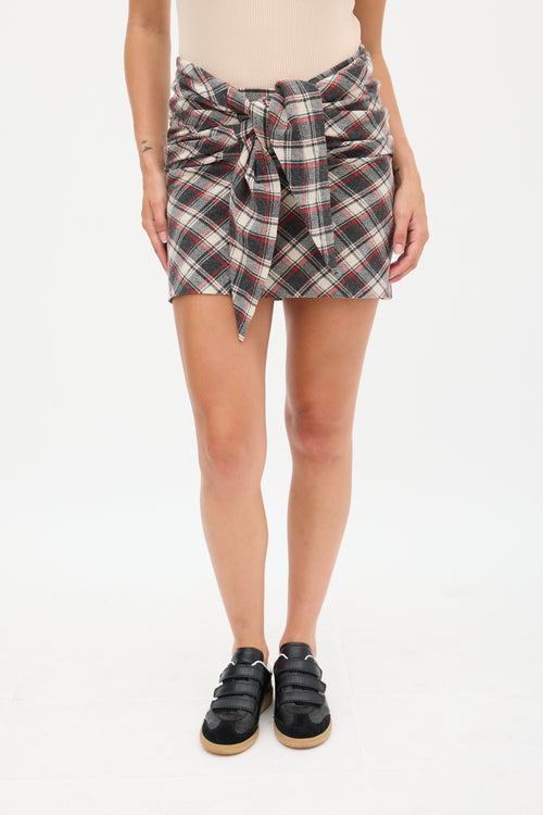 Isabel Marant Étoile Grey & Red Wool Gathered Plaid Skirt