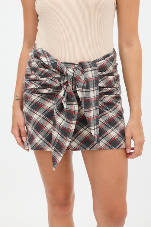 Isabel Marant Étoile Grey & Red Wool Gathered Plaid Skirt