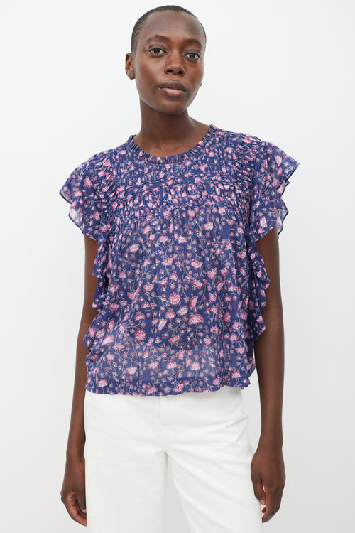 Isabel Marant Étoile Navy & Multicolour Floral Pleated Top