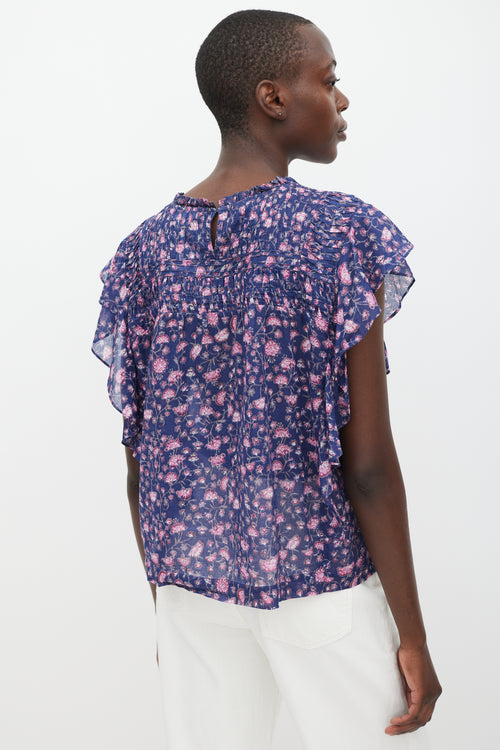 Isabel Marant Étoile Navy & Multicolour Floral Pleated Top