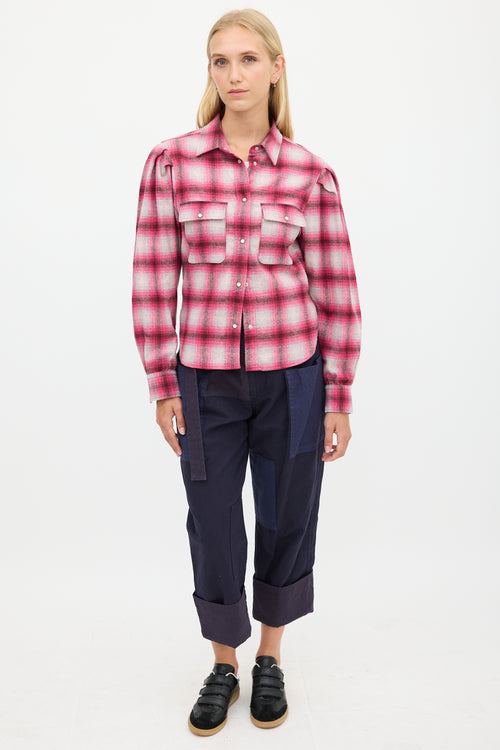 Isabel Marant Étoile Pink & Beige Wool Plaid Shirt