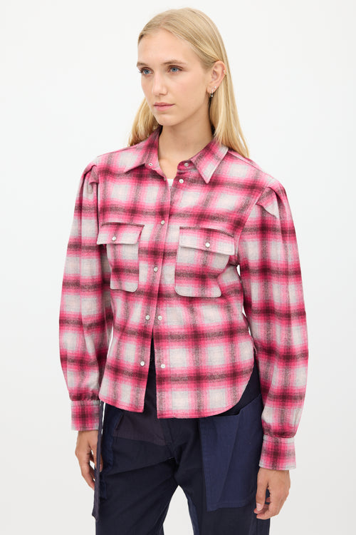 Isabel Marant Étoile Pink & Beige Wool Plaid Shirt
