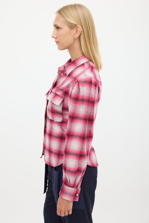 Isabel Marant Étoile Pink & Beige Wool Plaid Shirt