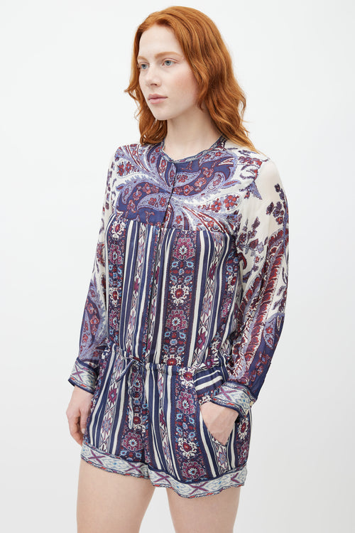 Isabel Marant Étoile Purple & Multicolour Print Longsleeve Romper