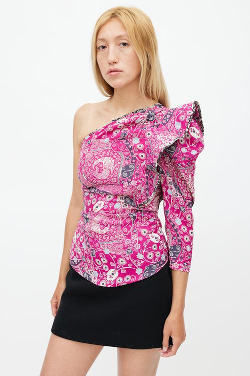 Isabel Marant Étoile Purple & Multicolour Floral One Shoulder Top